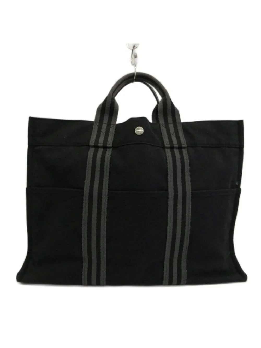 Hermes Fourre Tout MM Tote Hand Canvas Stripe Black